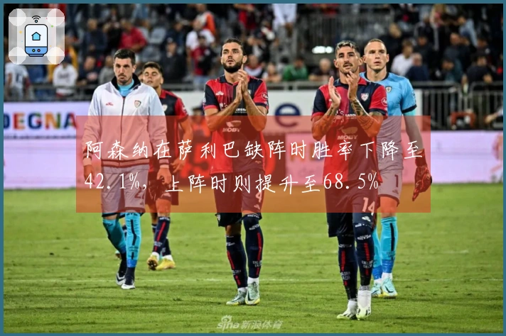阿森纳在萨利巴缺阵时胜率下降至42.1%，上阵时则提升至68.5%